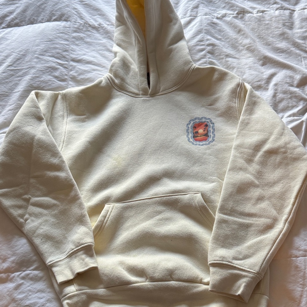 Kids Cream Pullover Hoodie with Small Chest Patch